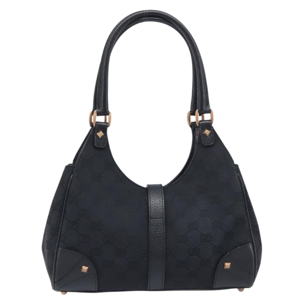 GUCCI GG Canvas Jackie Hand Bag Leather Black 124409 Auth yk20807V