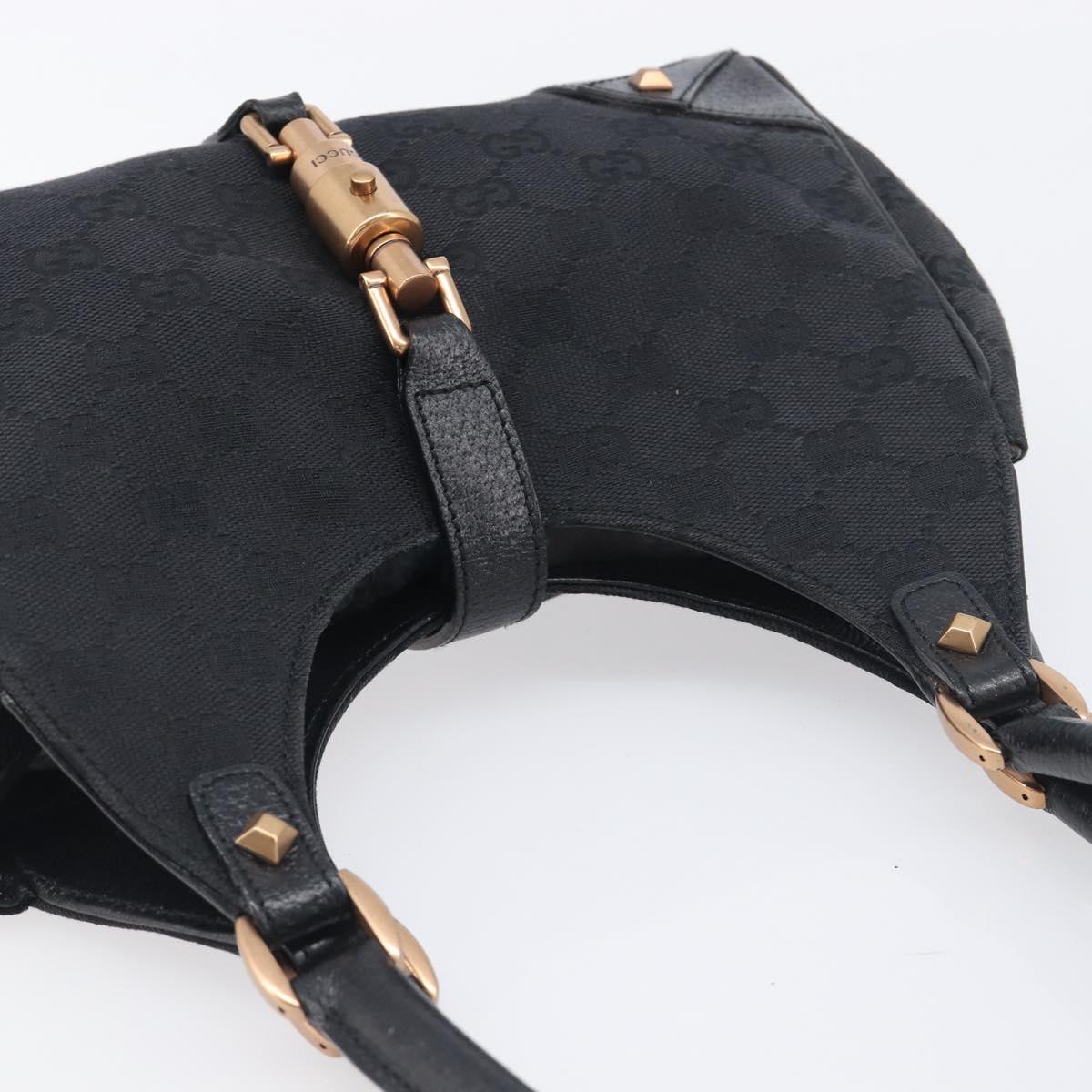 GUCCI GG Canvas Jackie Hand Bag Leather Black 124409 Auth yk20807V
