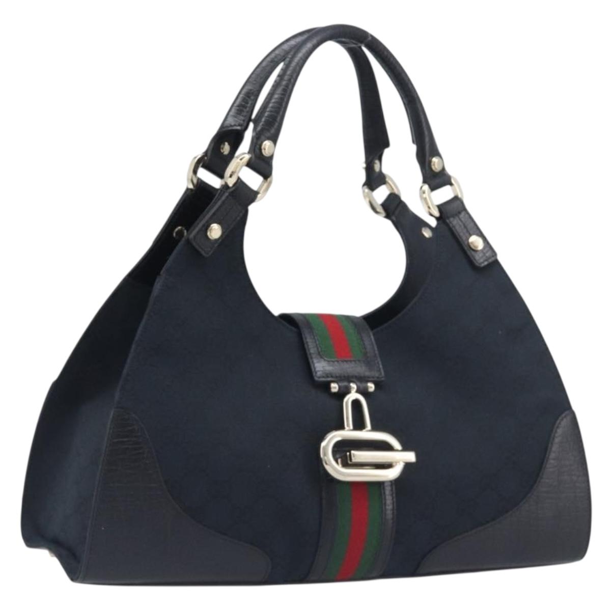 GUCCI GG Canvas Web Sherry Line Hand Bag Black Gold 130995 Auth yk20808SAV