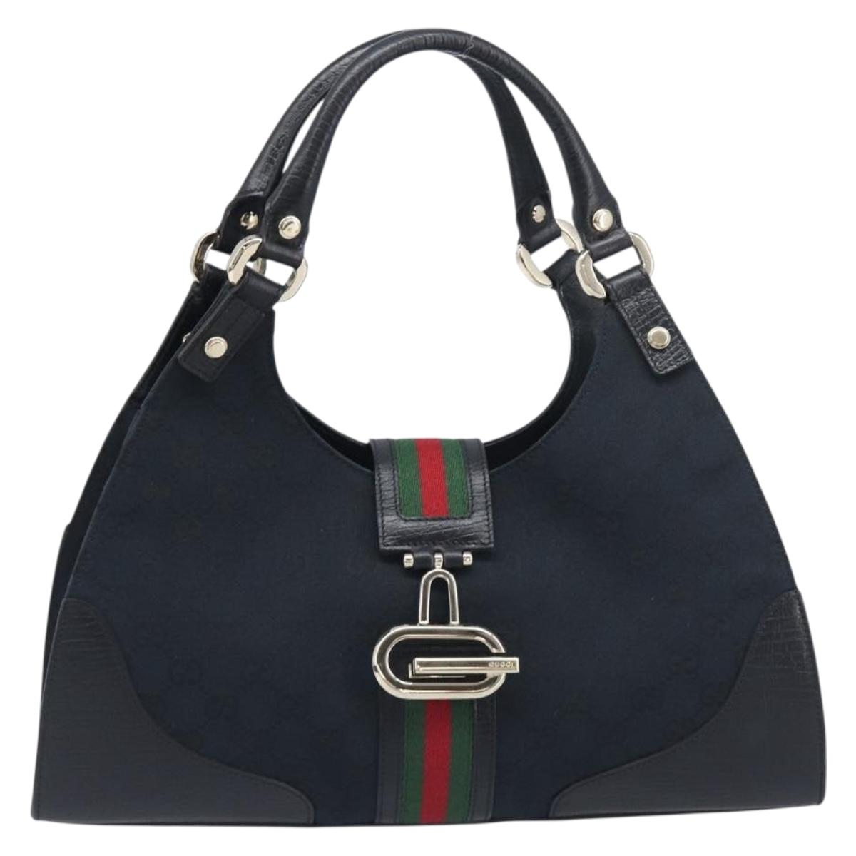 GUCCI GG Canvas Web Sherry Line Hand Bag Black Gold 130995 Auth yk20808SAV