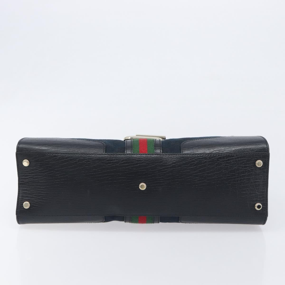 GUCCI GG Canvas Web Sherry Line Hand Bag Black Gold 130995 Auth yk20808SAV