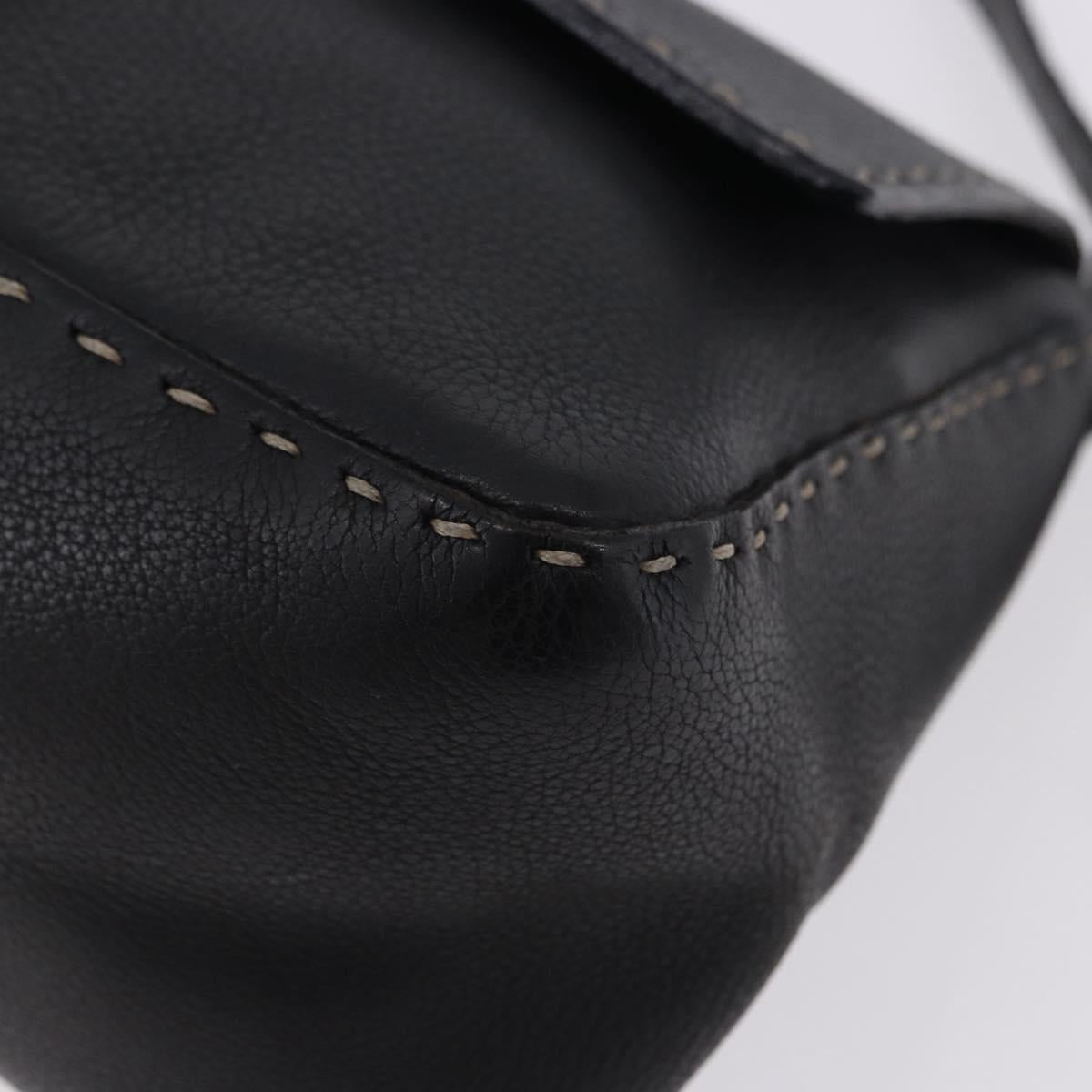FENDI Selleria Mamma Baguette Shoulder Bag Leather Black Auth yk20809V