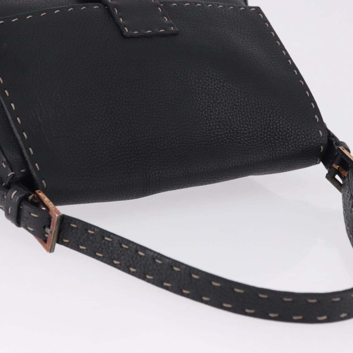 FENDI Selleria Mamma Baguette Shoulder Bag Leather Black Auth yk20809V