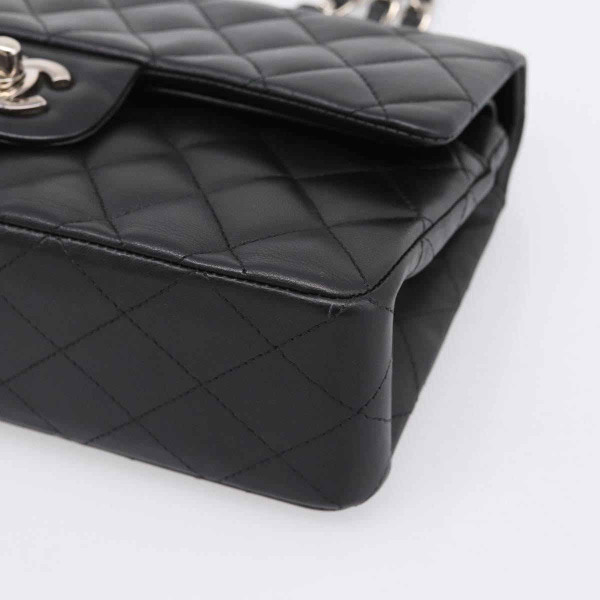 CHANEL Double Flap Chain Matelasse 23 Bag Lamb Skin Black Silver Auth yk20812SAM