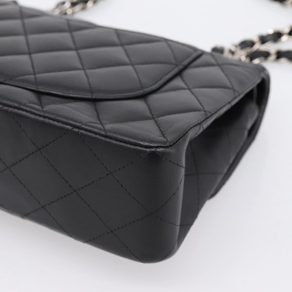 CHANEL Double Flap Chain Matelasse 23 Bag Lamb Skin Black Silver Auth yk20812SAM