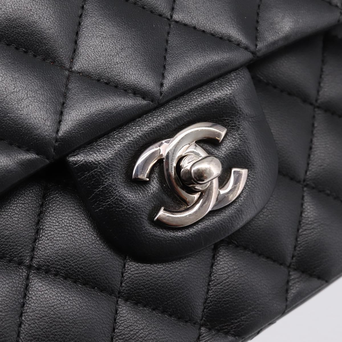 CHANEL Double Flap Chain Matelasse 23 Bag Lamb Skin Black Silver Auth yk20812SAM