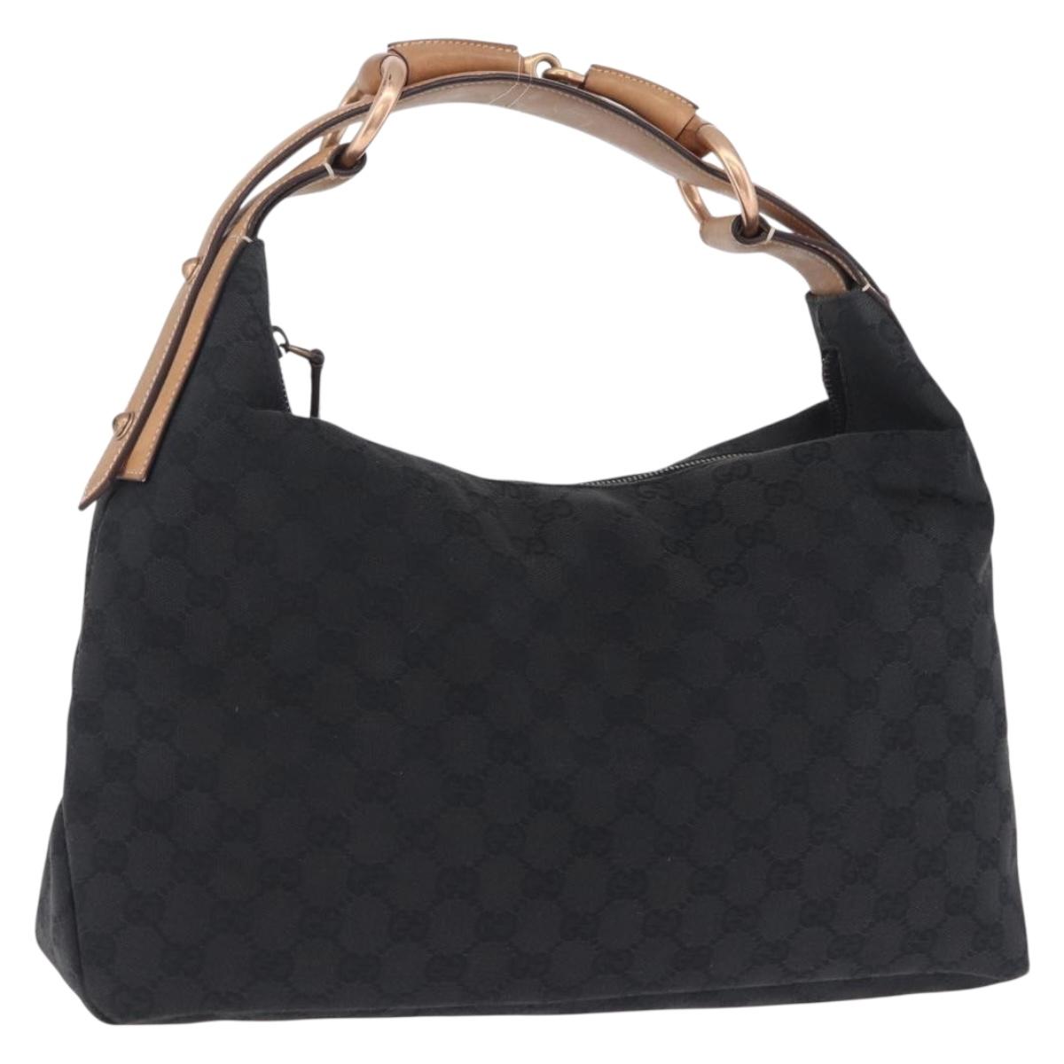 GUCCI GG Canvas Horsebit Shoulder Bag Black Gold 115867 Auth yk20814V