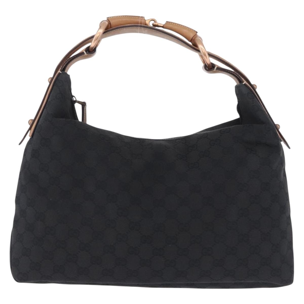 GUCCI GG Canvas Horsebit Shoulder Bag Black Gold 115867 Auth yk20814V