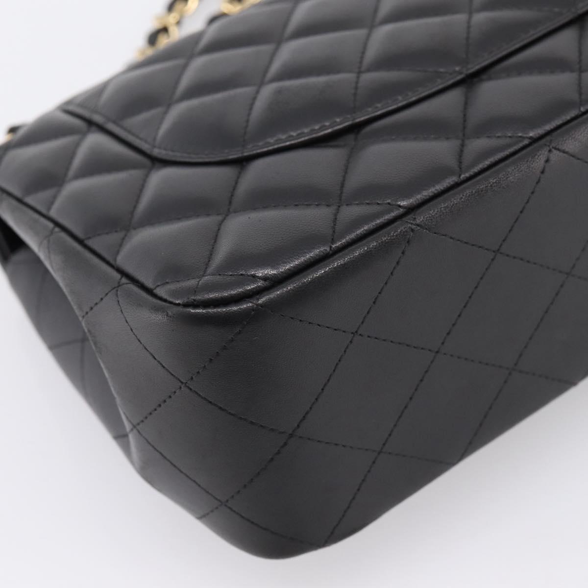 CHANEL Matelasse 30 Chain Double Flap Bag Lamb Skin Gold Black Auth yk20815SAM