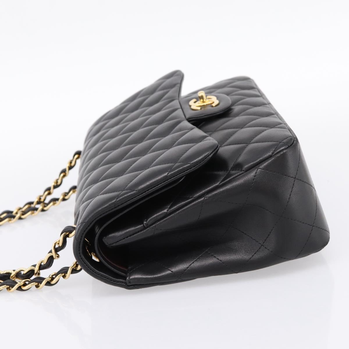 CHANEL Matelasse 30 Chain Double Flap Bag Lamb Skin Gold Black Auth yk20815SAM