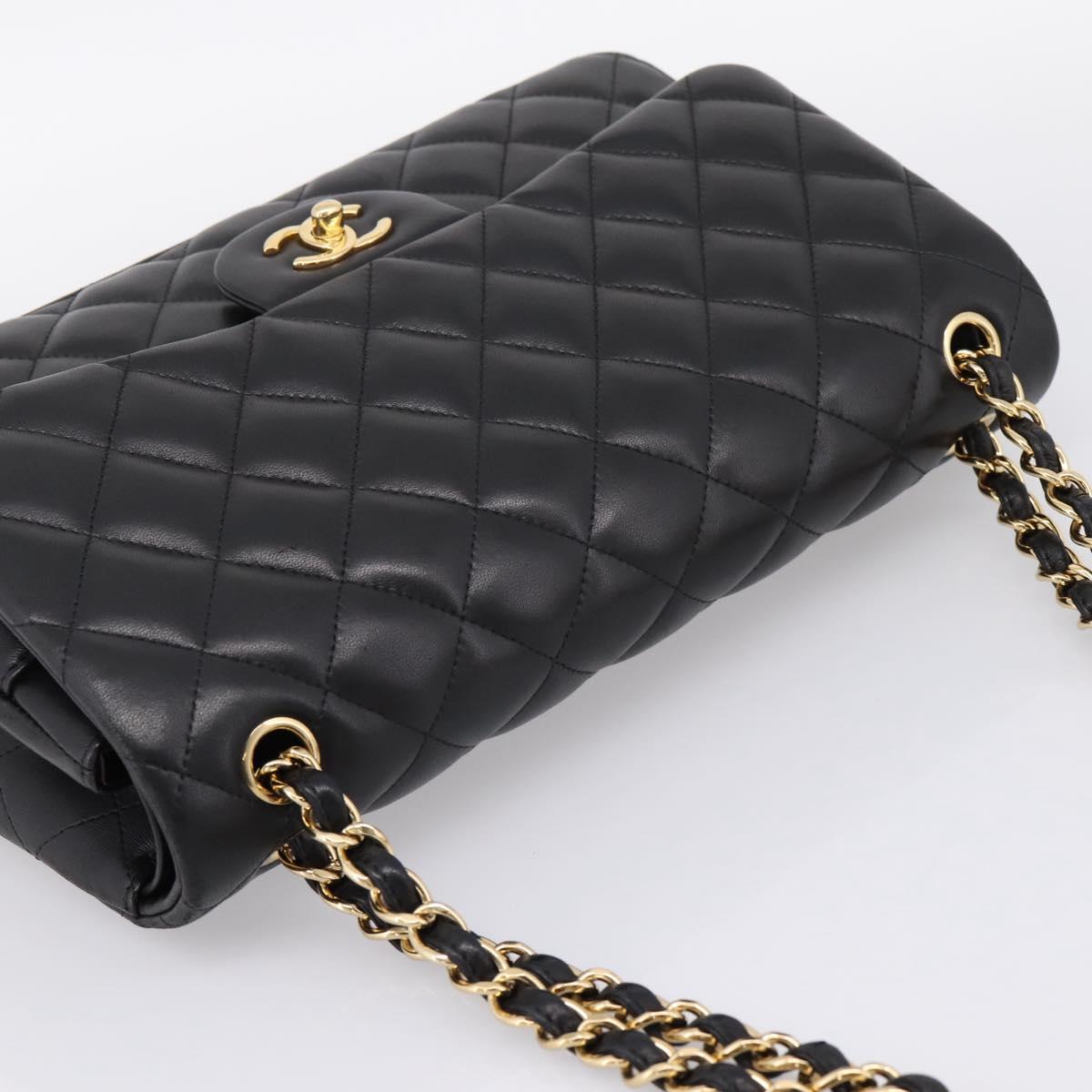 CHANEL Matelasse 30 Chain Double Flap Bag Lamb Skin Gold Black Auth yk20815SAM
