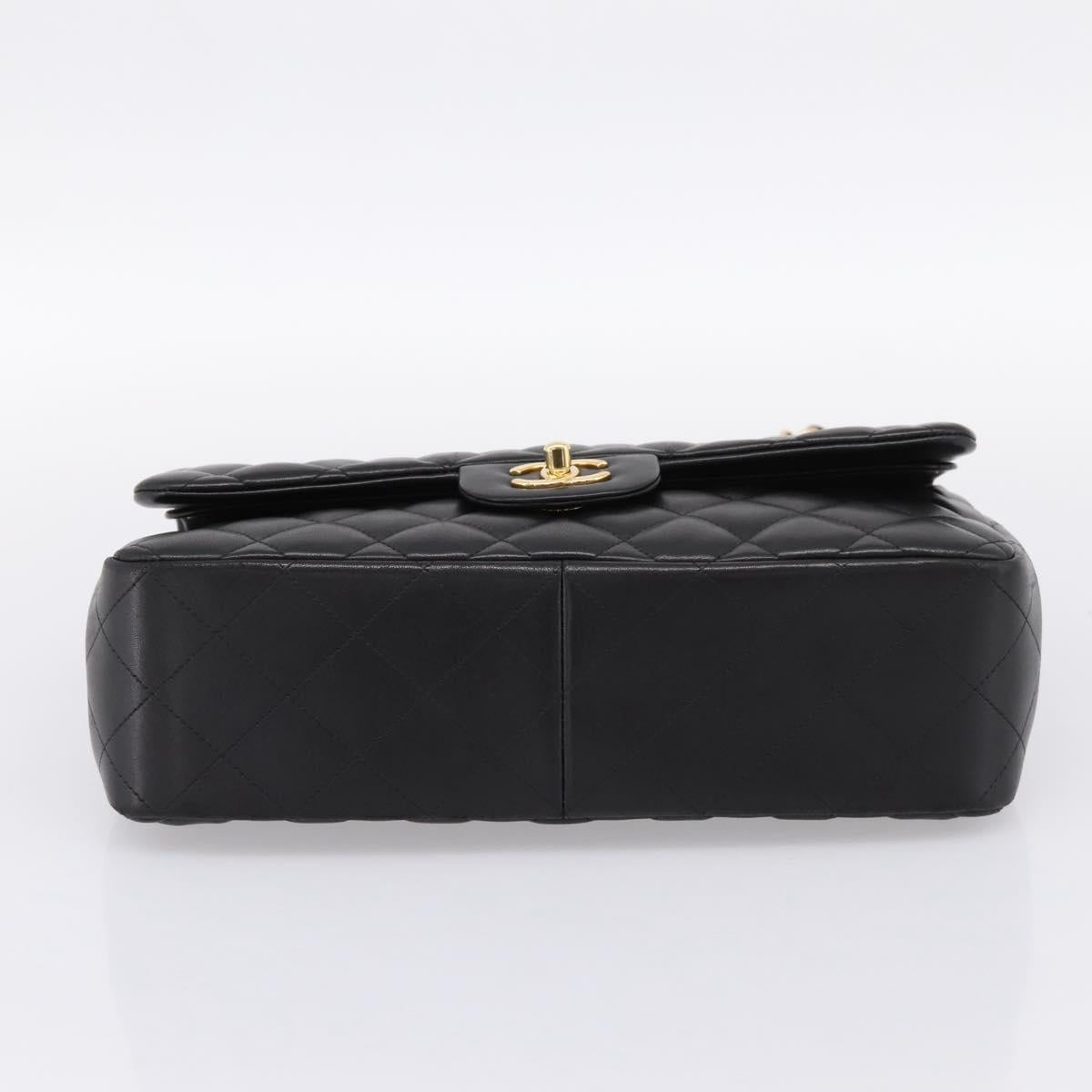 CHANEL Matelasse 30 Chain Double Flap Bag Lamb Skin Gold Black Auth yk20815SAM