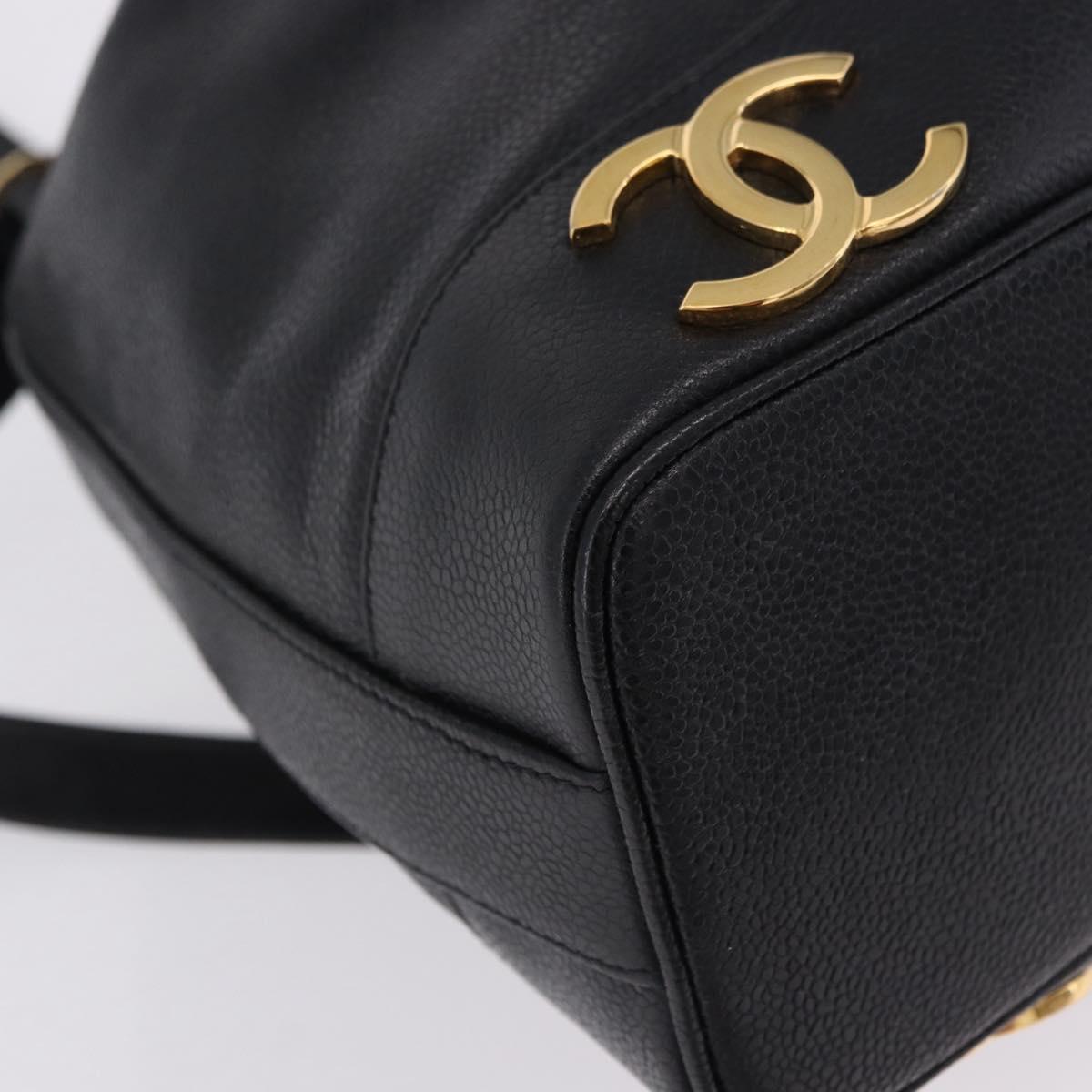 CHANEL Triple Coco Chain Shoulder Bag Caviar Skin Black Gold CC Auth yk20817SAV
