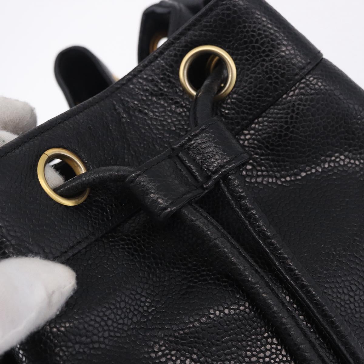 CHANEL Triple Coco Chain Shoulder Bag Caviar Skin Black Gold CC Auth yk20817SAV