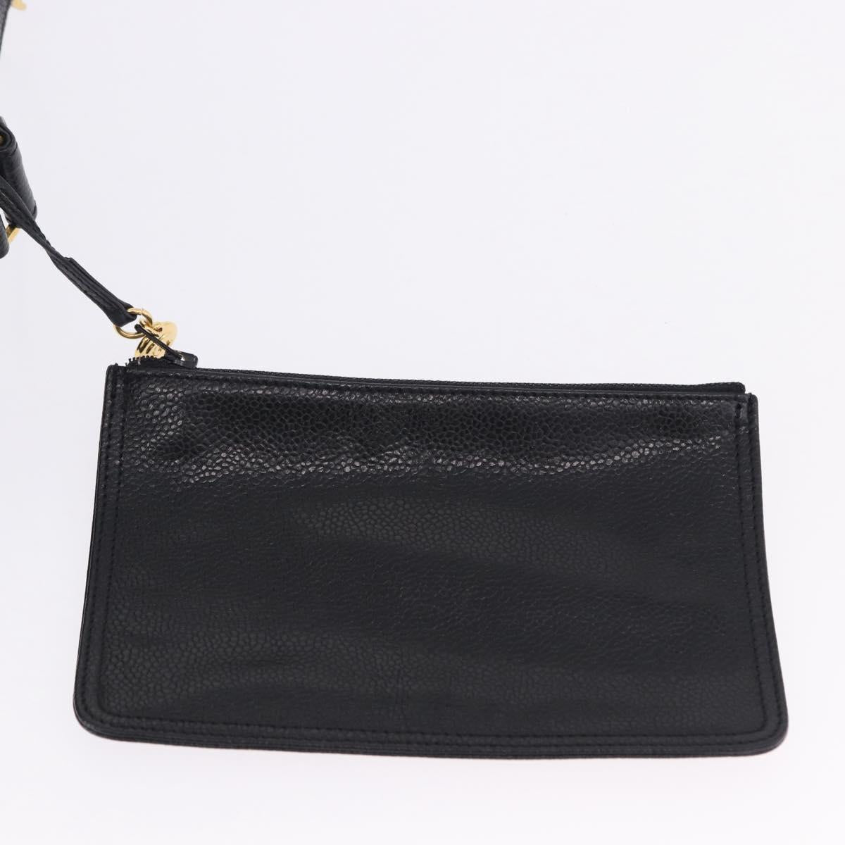 CHANEL Triple Coco Chain Shoulder Bag Caviar Skin Black Gold CC Auth yk20817SAV