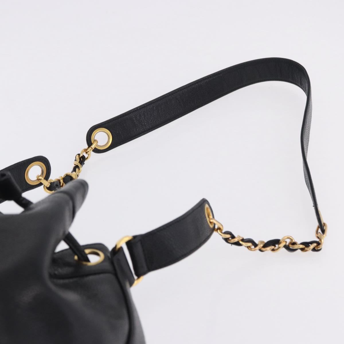 CHANEL Triple Coco Chain Shoulder Bag Caviar Skin Black Gold CC Auth yk20817SAV