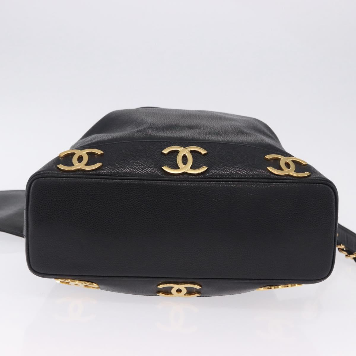 CHANEL Triple Coco Chain Shoulder Bag Caviar Skin Black Gold CC Auth yk20817SAV