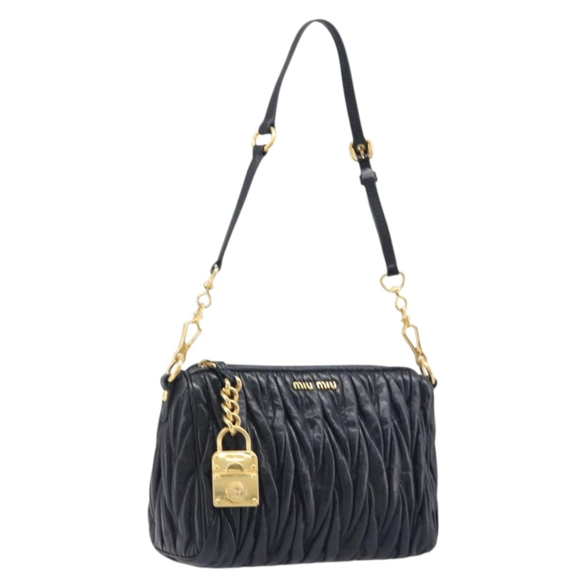 Miu Miu Matelasse Shoulder Bag Leather Black Gold Auth yk20819V