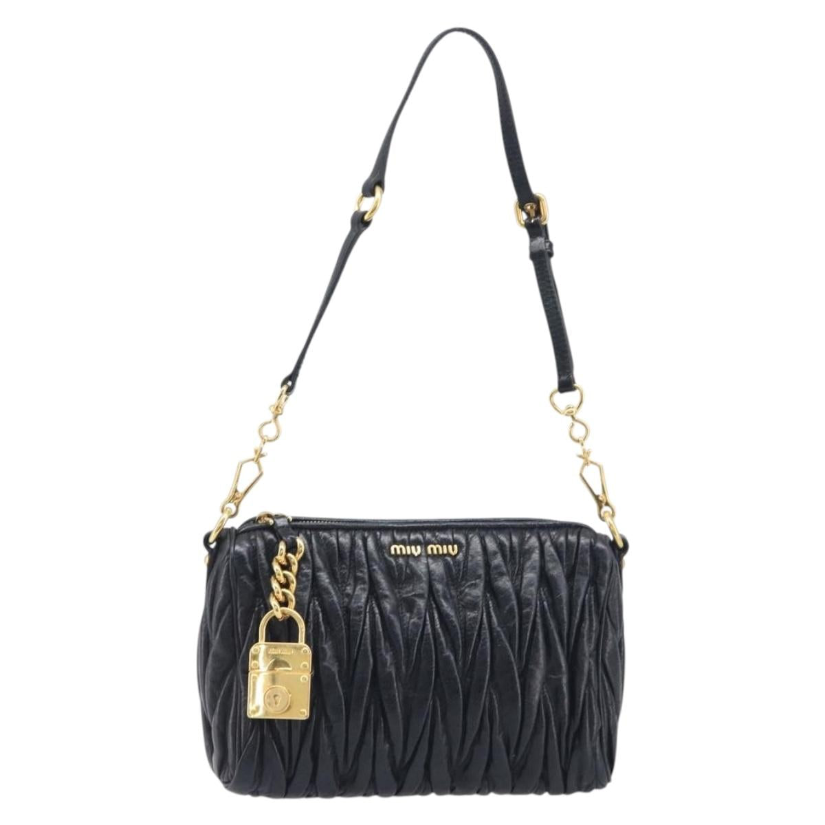 Miu Miu Matelasse Shoulder Bag Leather Black Gold Auth yk20819V