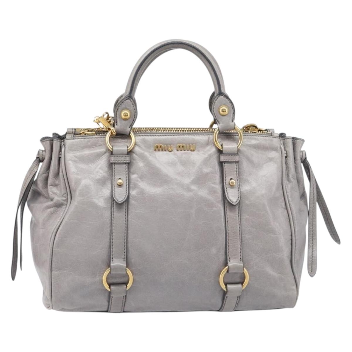 Miu Miu Hand Bag Leather 2way Gray Gold Auth yk20820V