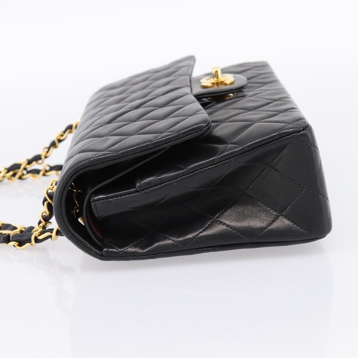 CHANEL Double Flap Chain Matelasse 25 Bag Lamb Skin Black Gold CC Auth yk20822SM