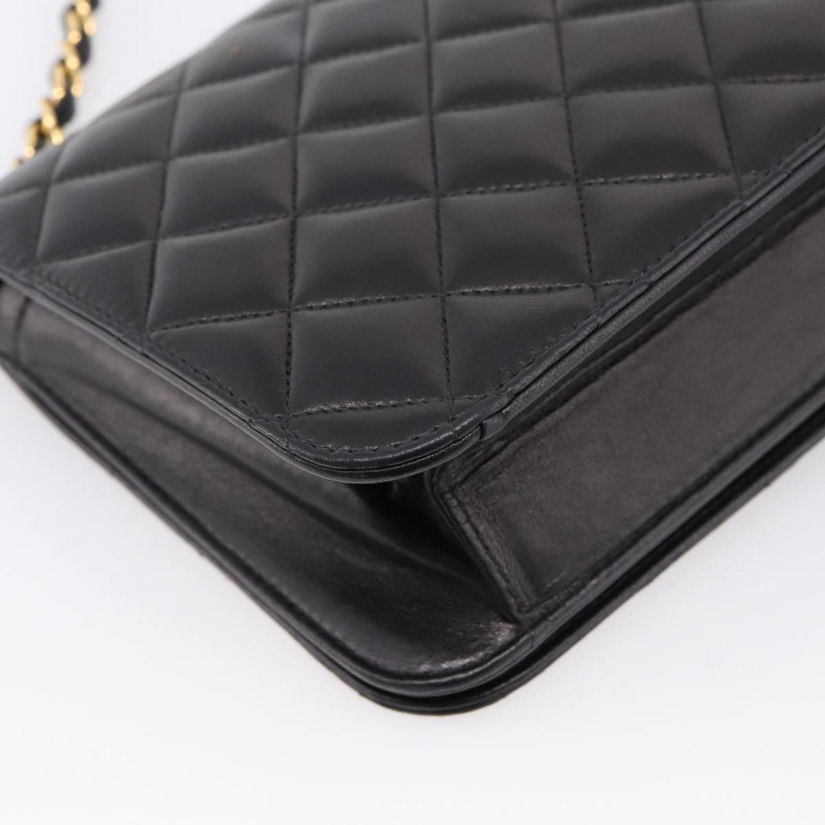 CHANEL Matelasse Turn Lock Chain Bag Lamb Skin Black Gold CC Auth yk20823SAM