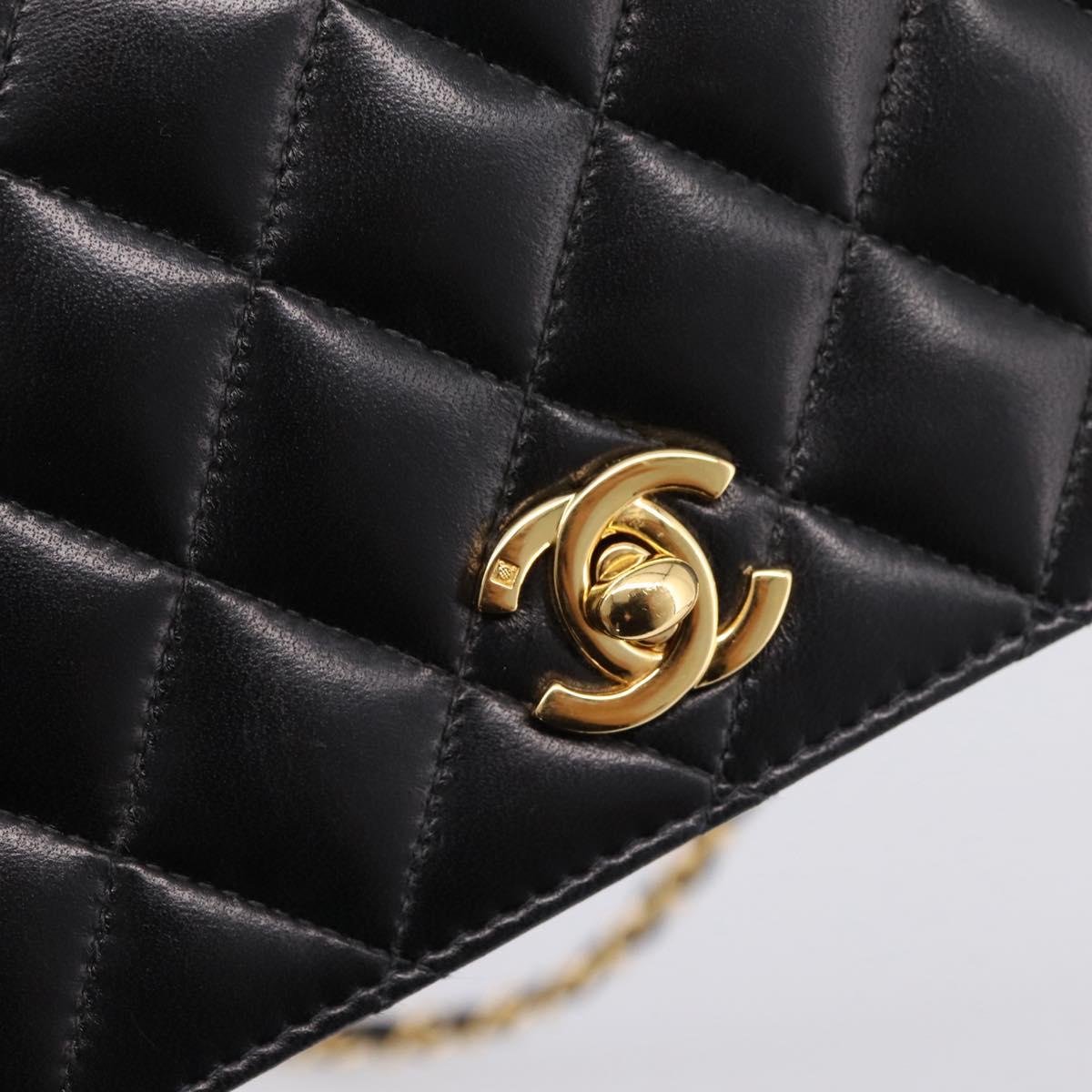 CHANEL Matelasse Turn Lock Chain Bag Lamb Skin Black Gold CC Auth yk20823SAM