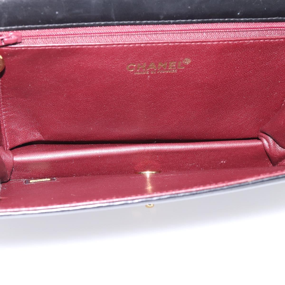 CHANEL Matelasse Turn Lock Chain Bag Lamb Skin Black Gold CC Auth yk20823SAM