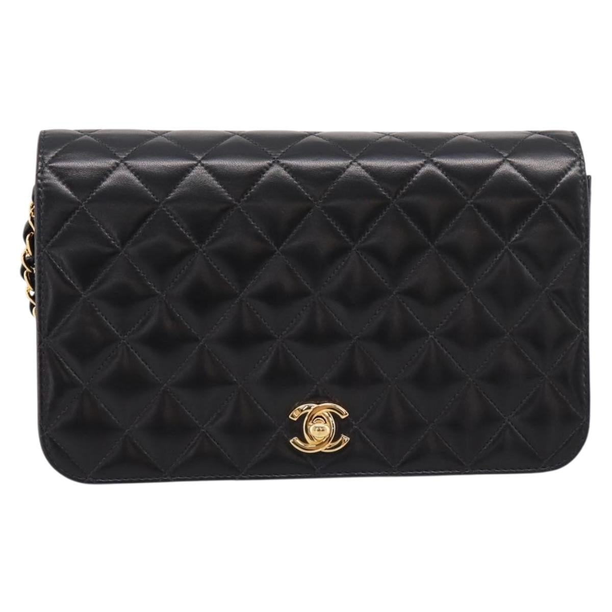 CHANEL Matelasse Turn Lock Chain Bag Lamb Skin Black Gold CC Auth yk20823SAM