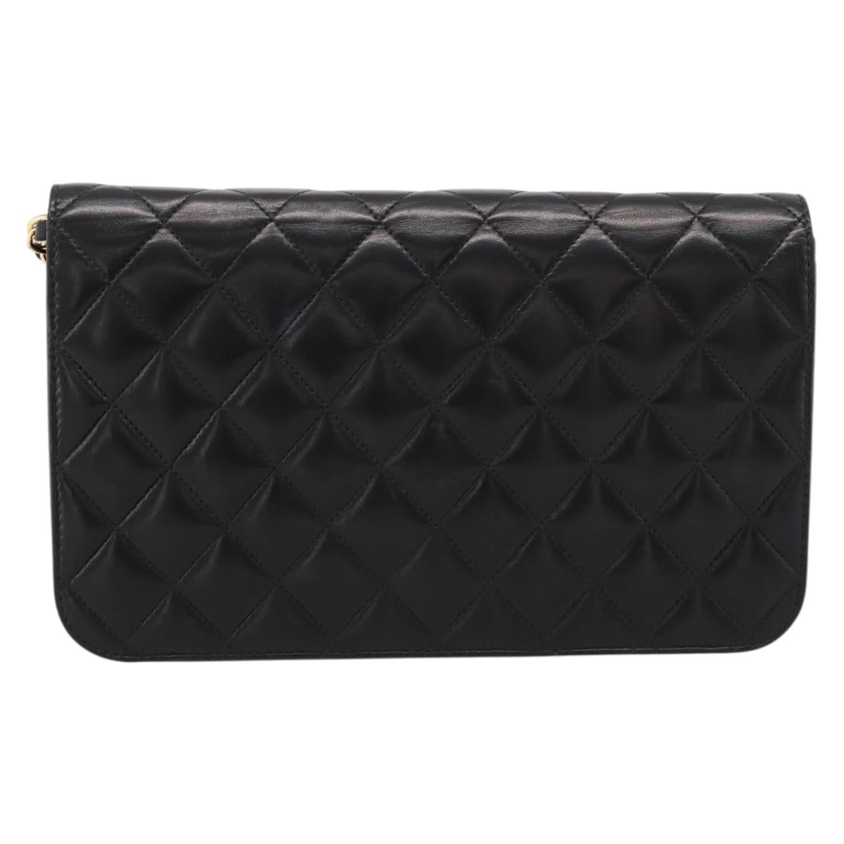 CHANEL Matelasse Turn Lock Chain Bag Lamb Skin Black Gold CC Auth yk20823SAM