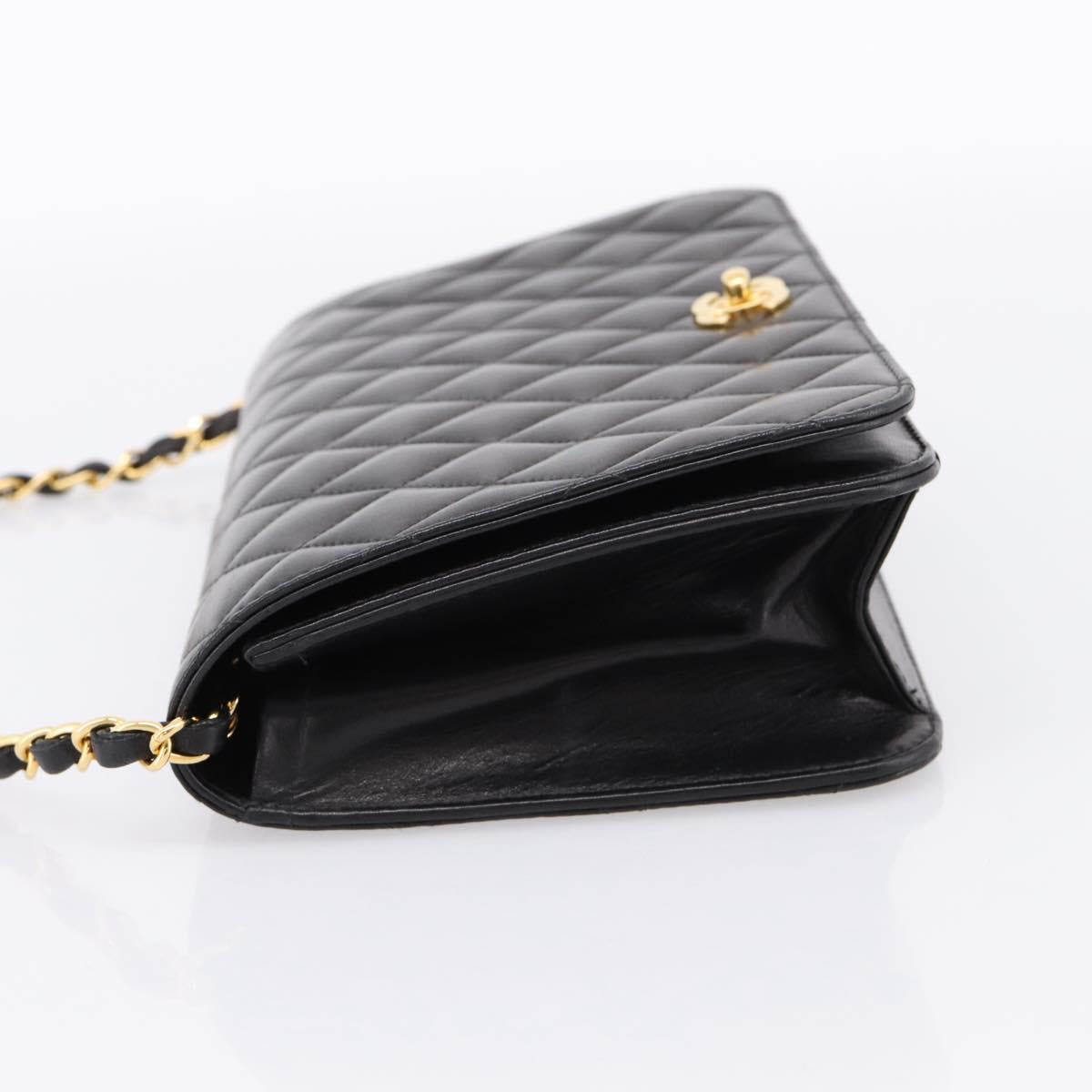 CHANEL Matelasse Turn Lock Chain Bag Lamb Skin Black Gold CC Auth yk20823SAM