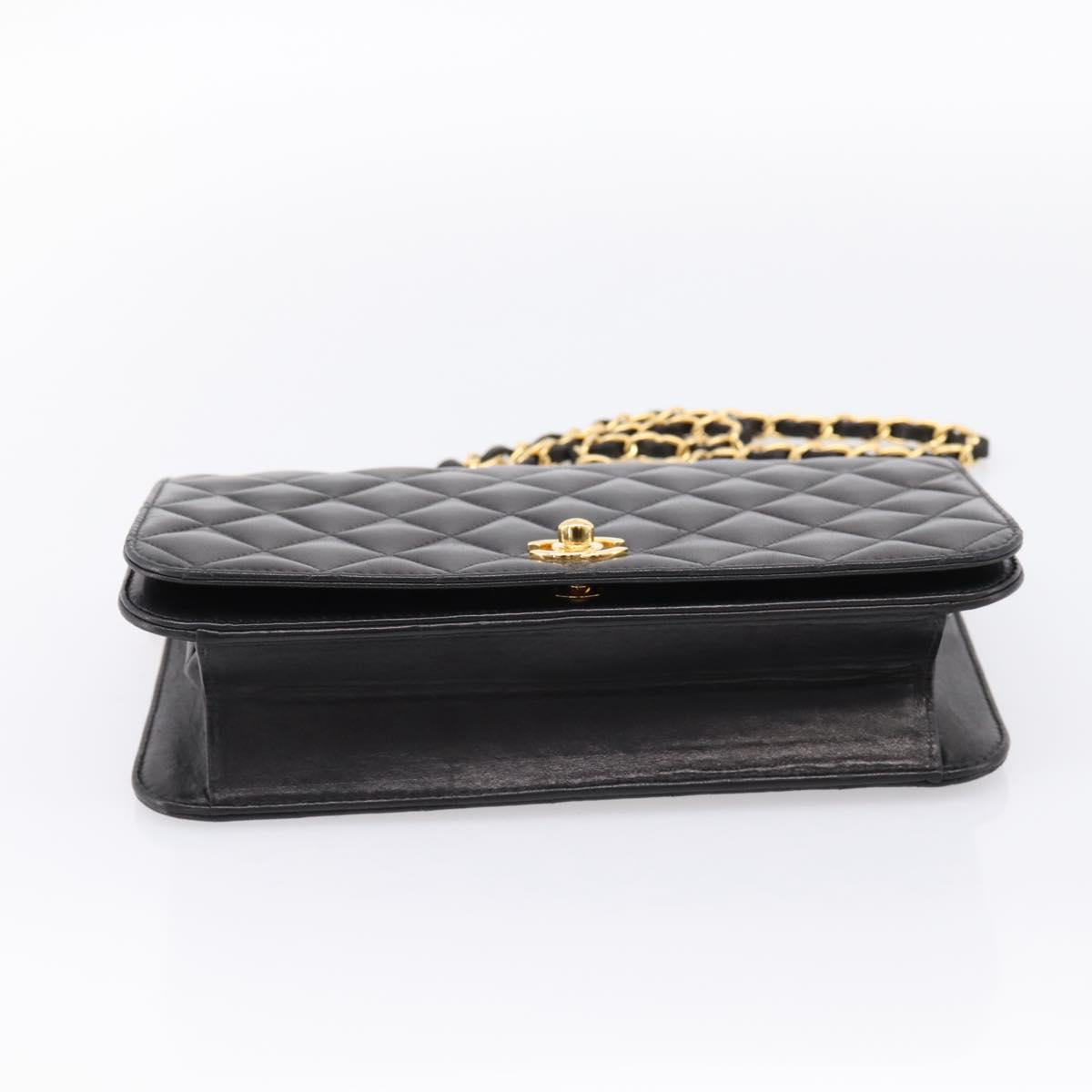 CHANEL Matelasse Turn Lock Chain Bag Lamb Skin Black Gold CC Auth yk20823SAM