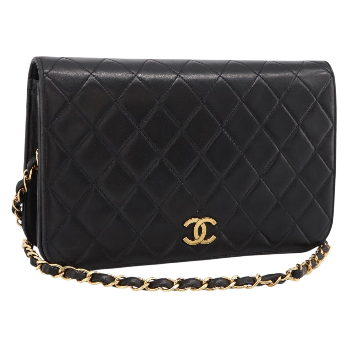 CHANEL Chain Matelasse Shoulder Bag Lamb Skin Black Gold CC Auth yk20824V