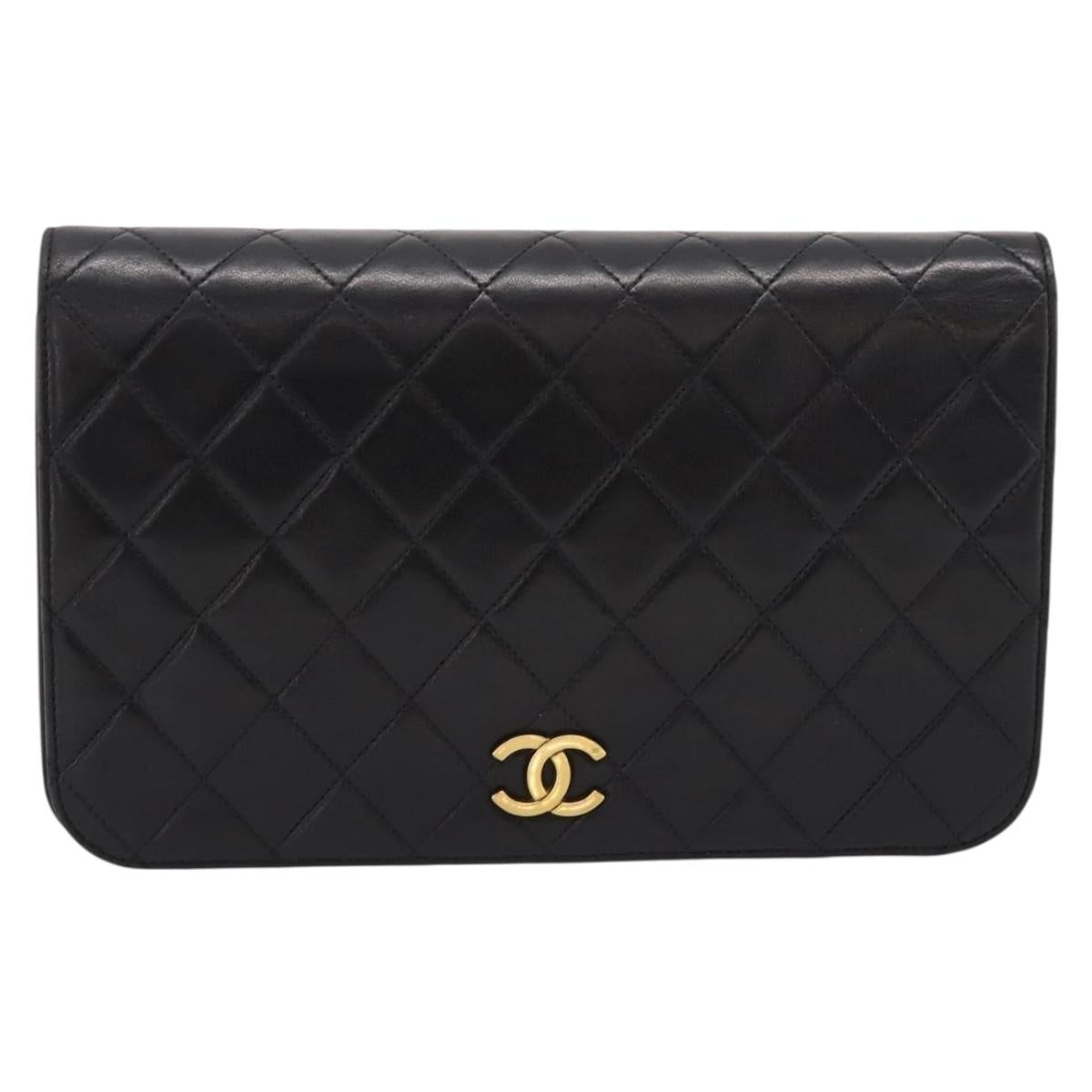 CHANEL Chain Matelasse Shoulder Bag Lamb Skin Black Gold CC Auth yk20824V