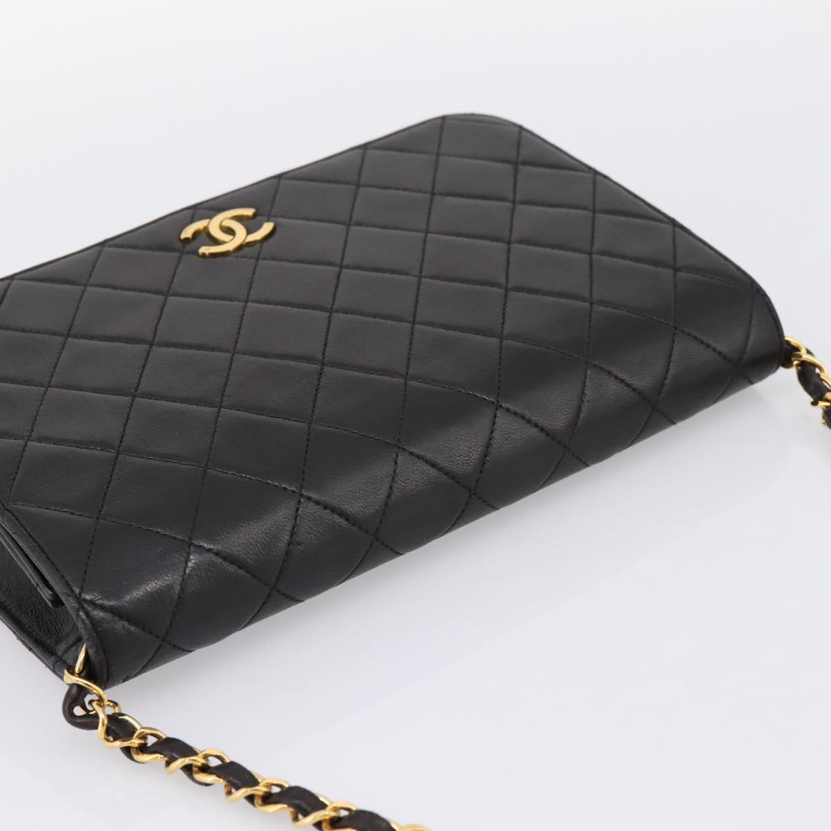 CHANEL Chain Matelasse Shoulder Bag Lamb Skin Black Gold CC Auth yk20824V