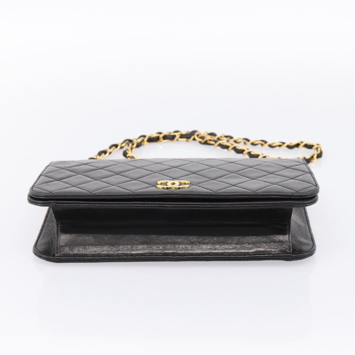 CHANEL Chain Matelasse Shoulder Bag Lamb Skin Black Gold CC Auth yk20824V
