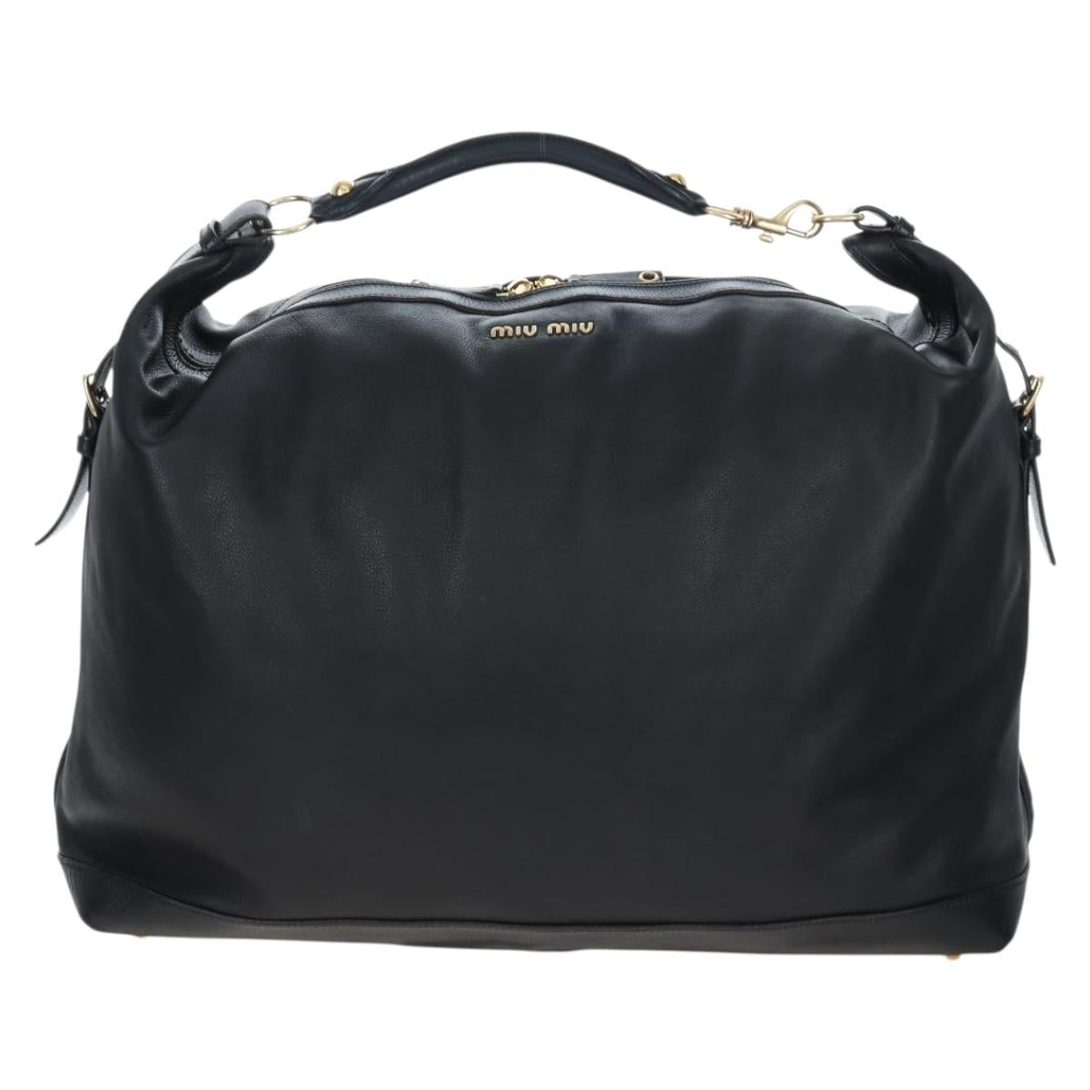 Miu Miu Shoulder Bag Leather Black Gold Auth yk20825V
