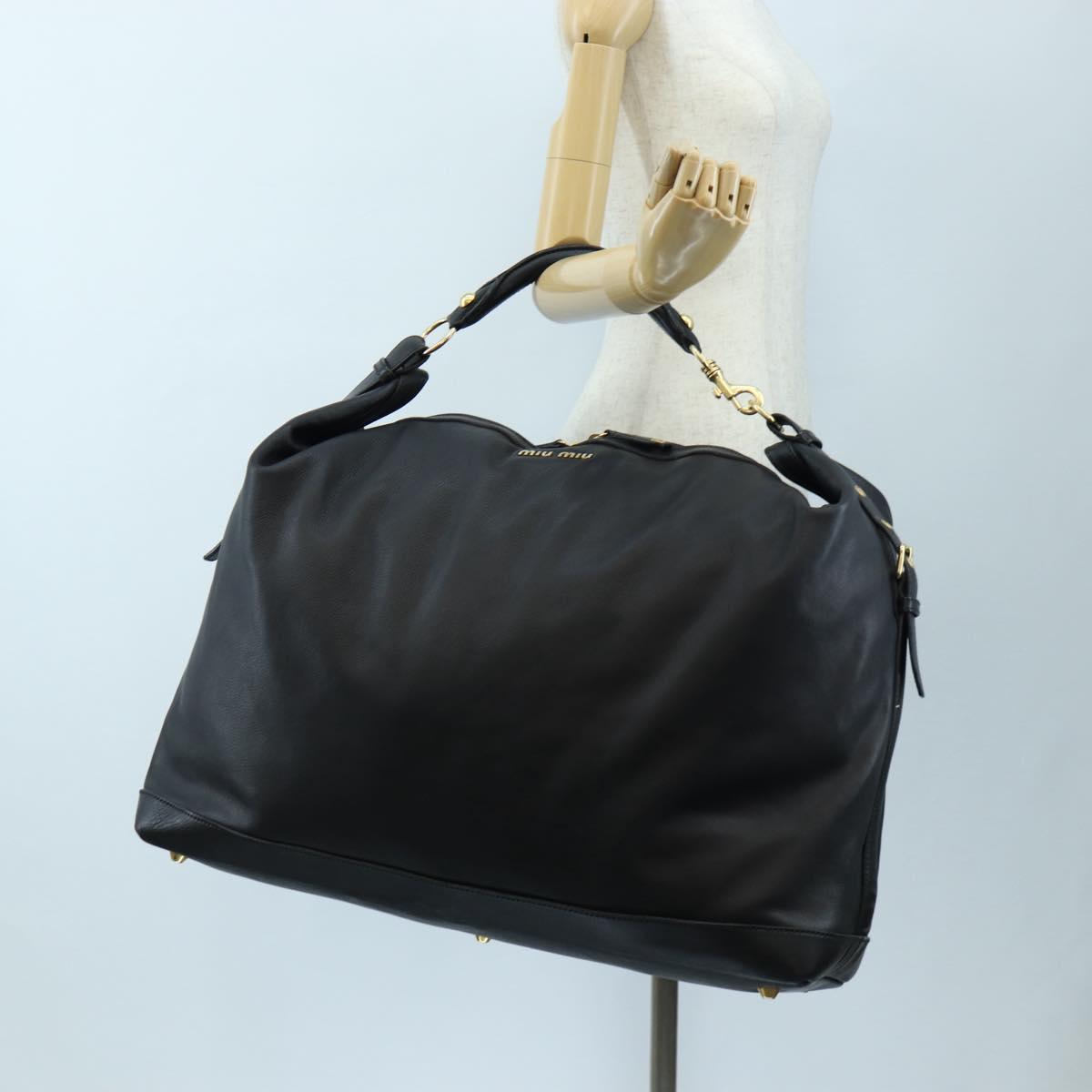 Miu Miu Shoulder Bag Leather Black Gold Auth yk20825V