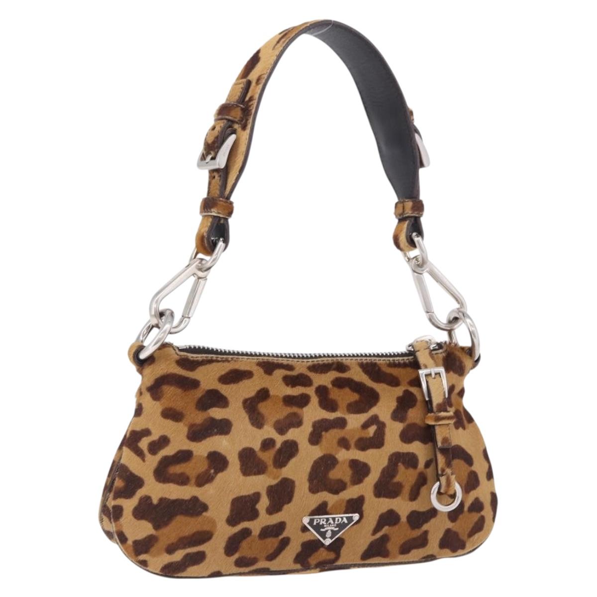 PRADA Shoulder Bag Harako leather Brown Silver Auth yk20826SAM