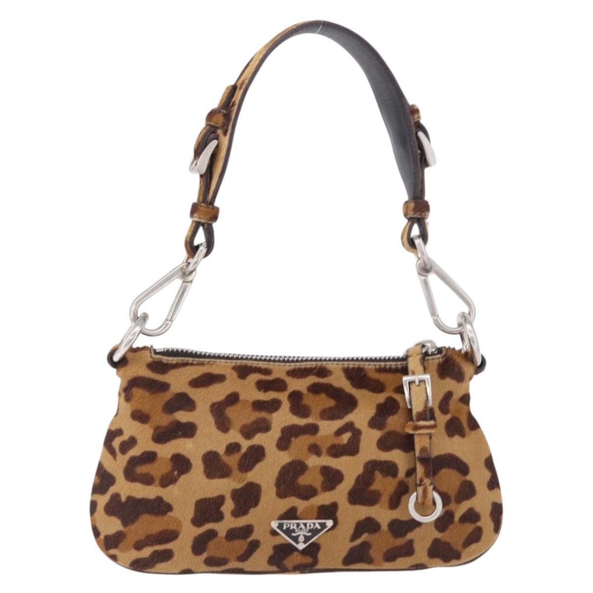 PRADA Shoulder Bag Harako leather Brown Silver Auth yk20826SAM
