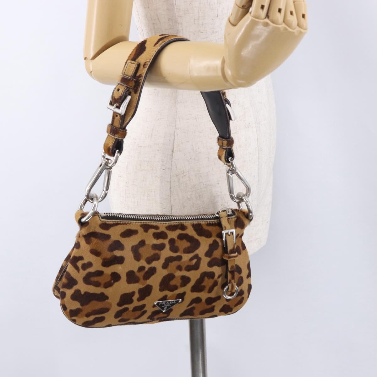 PRADA Shoulder Bag Harako leather Brown Silver Auth yk20826SAM