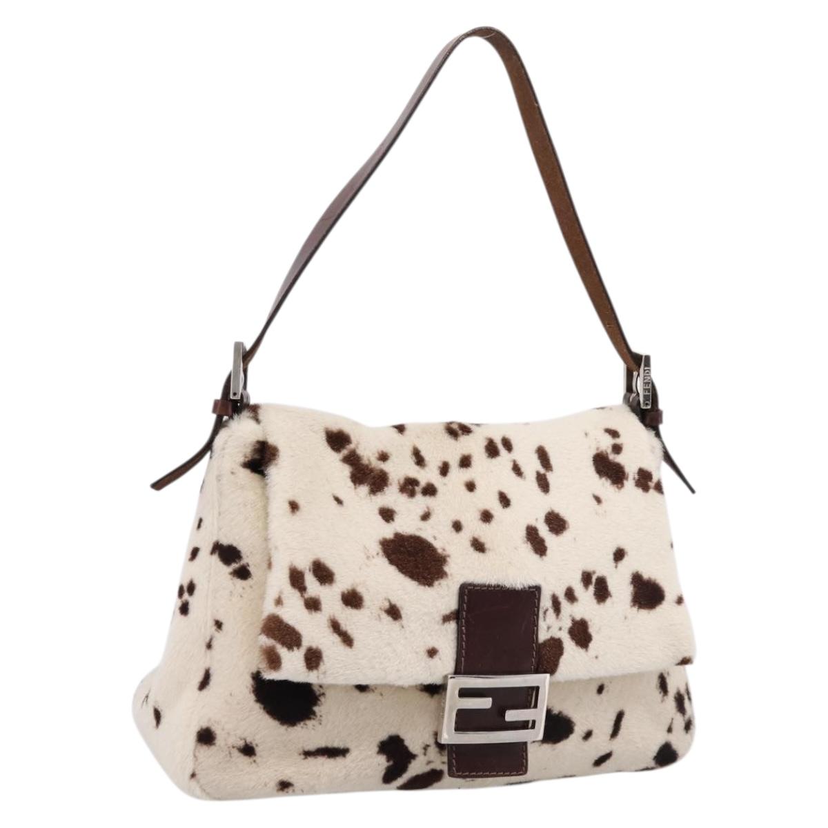 FENDI Mamma Baguette Shoulder Bag Harako leather White Silver Auth yk20827SAM