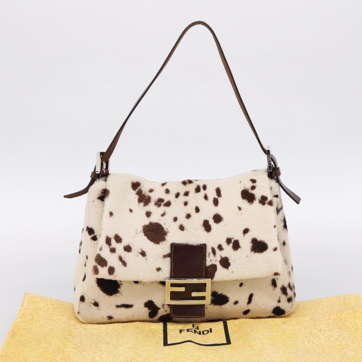 FENDI Mamma Baguette Shoulder Bag Harako leather White Silver Auth yk20827SAM