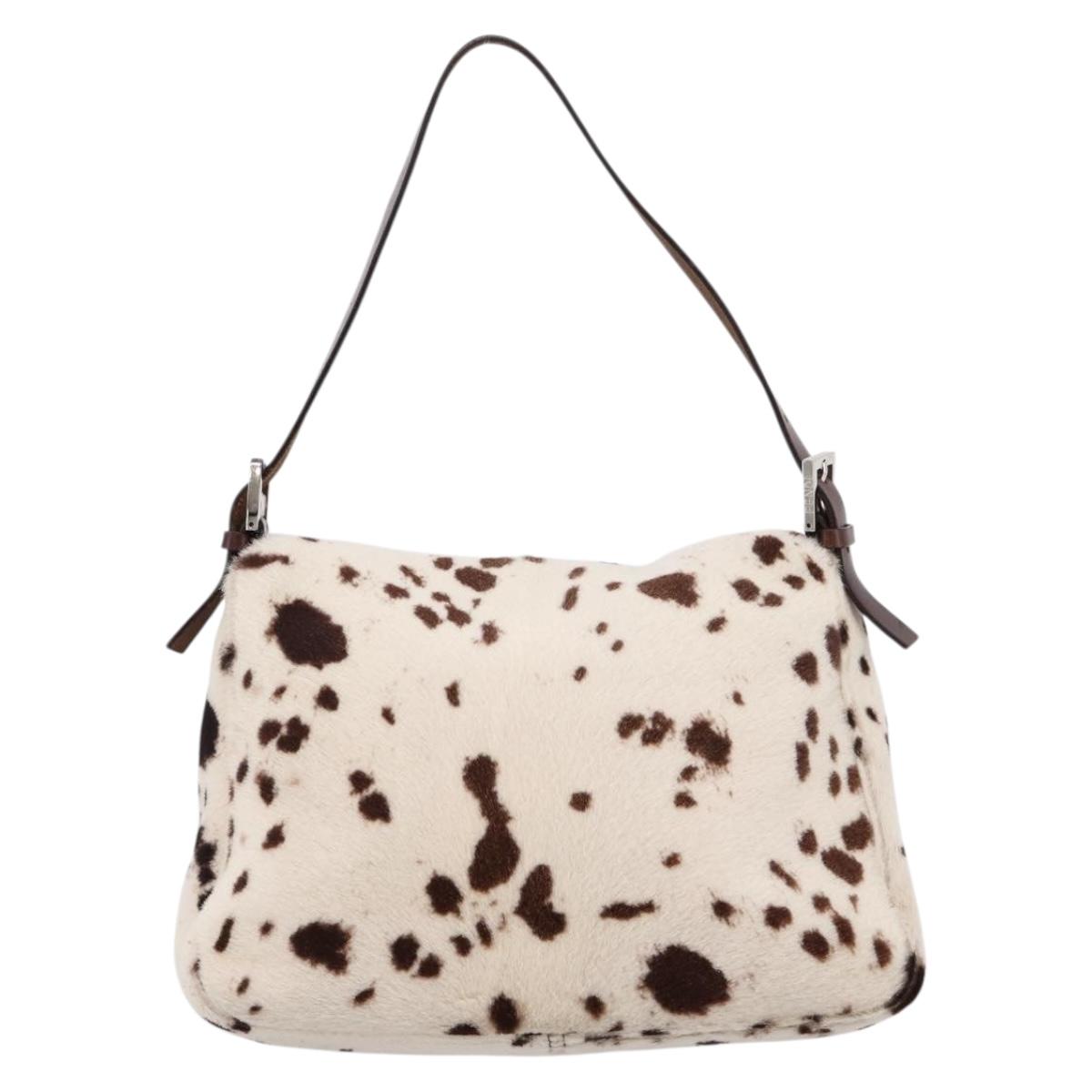 FENDI Mamma Baguette Shoulder Bag Harako leather White Silver Auth yk20827SAM