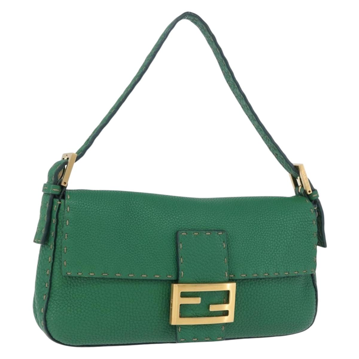 FENDI Selleria Mamma Baguette Bag Leather Green Gold 8BR101 Auth yk20828SAM