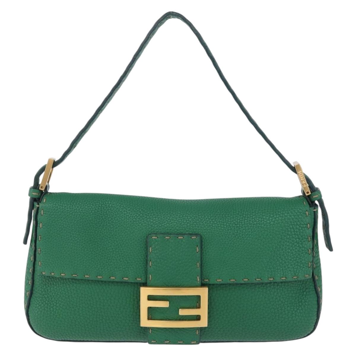 FENDI Selleria Mamma Baguette Bag Leather Green Gold 8BR101 Auth yk20828SAM