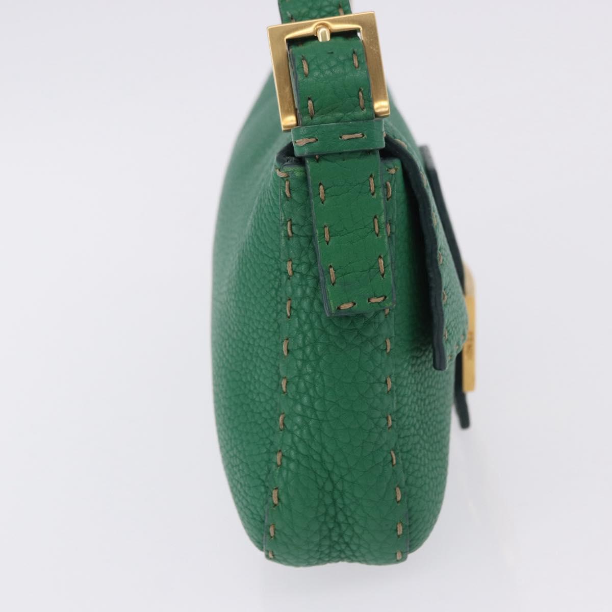 FENDI Selleria Mamma Baguette Bag Leather Green Gold 8BR101 Auth yk20828SAM