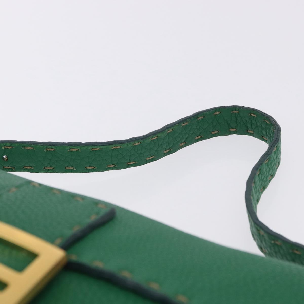 FENDI Selleria Mamma Baguette Bag Leather Green Gold 8BR101 Auth yk20828SAM