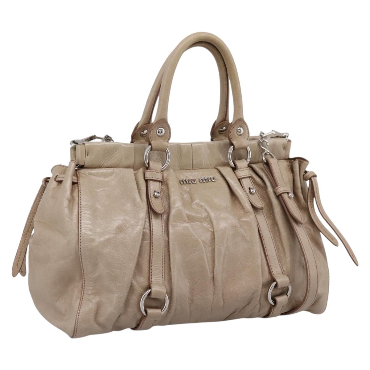 Miu Miu Hand Bag Leather 2way Beige Silver Auth yk20829M