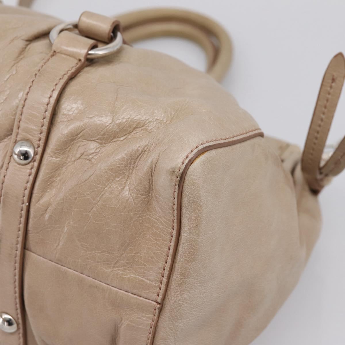 Miu Miu Hand Bag Leather 2way Beige Silver Auth yk20829M